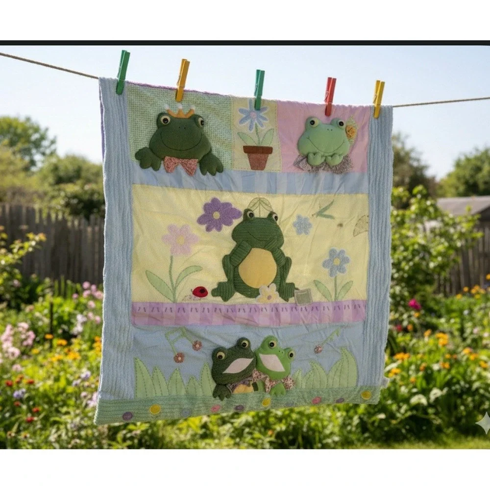 Rare Vintage Kiddy Leap Frog Baby Quilt With Pillow Tags Attached.